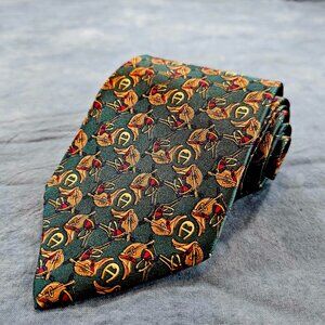 Vintage Etienne Aigner Silk Tie Geometric Classic Equestrian print with "A" logo